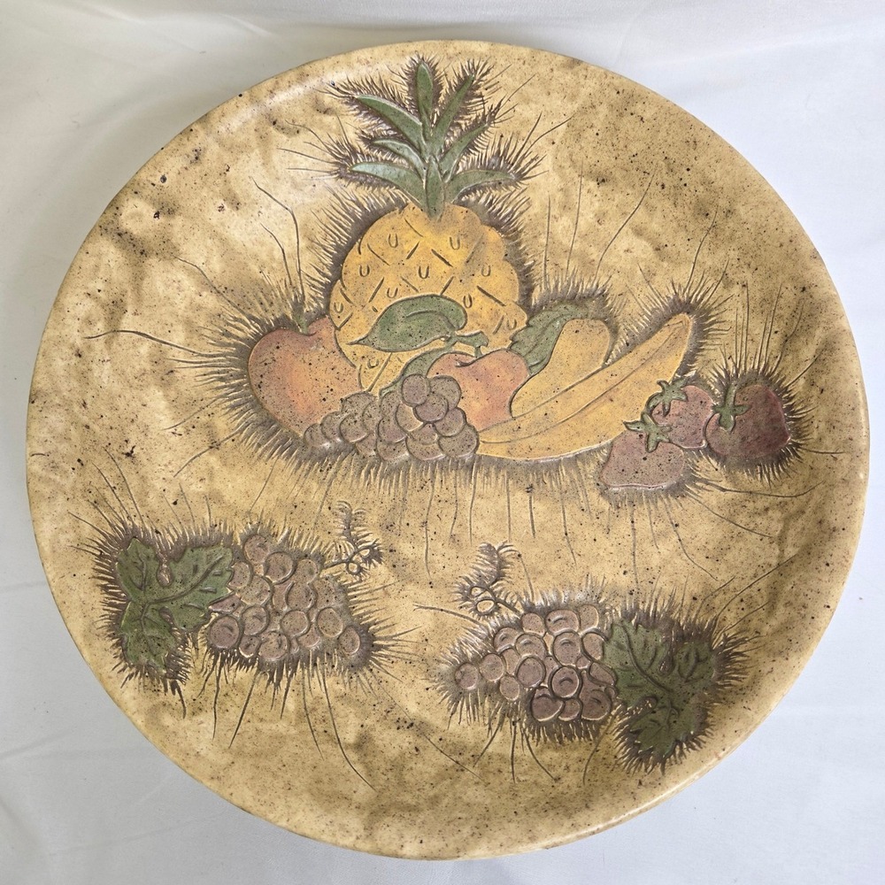 Ceramic Decorative Fruit Bowl, Marked Holland 12 BJ Yugg, 13", Rustic Folk Art